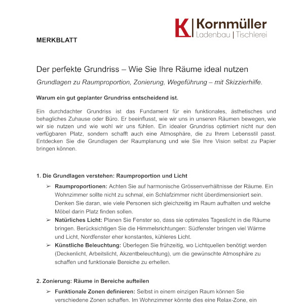 Der perfekte Grundriss-Wie Sie Ihre Räume ideal nutzen - Merkblatt