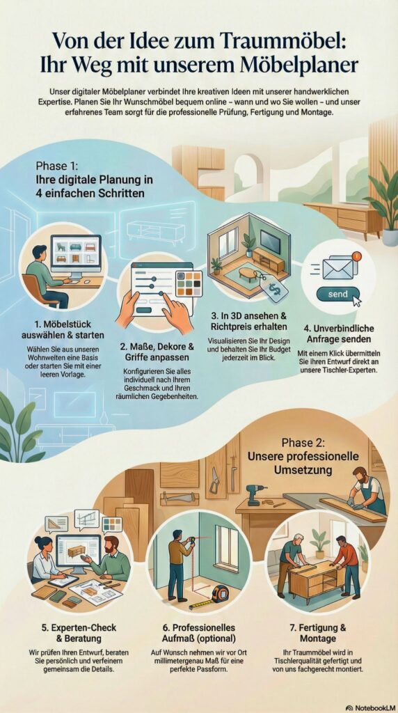 Von der Idee zum Traummöbel. Eine Infografik vom digitalen Möbelplaner.
