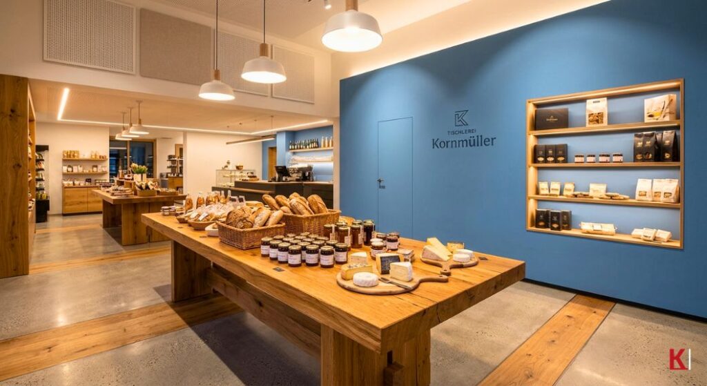 Ladenbau mit Profil 2 Ladenbau - Kornmüller-Konzept. Weitwinkelaufnahme eines modernen Verkaufsraums